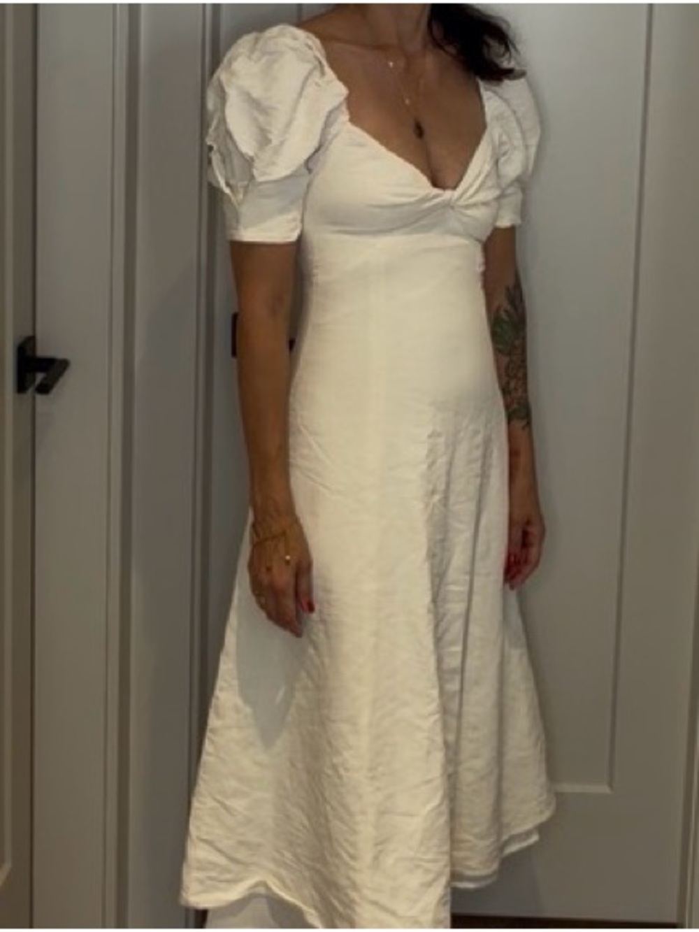 Zara White Puff Sleeve Midi Dress